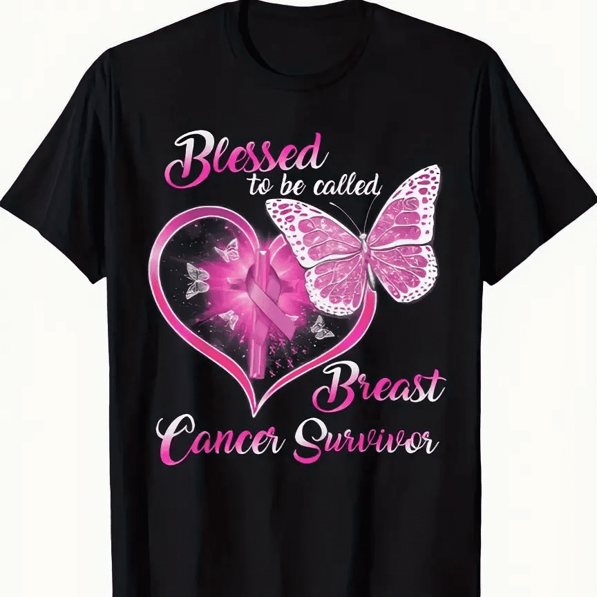 Simple Layout Ad Blessed to be called Breast Cancer Survivor T-Shirt with Pink Heart and ...