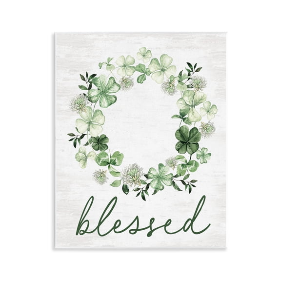 Stupell Industries Blessed with Spring Clover Wreath Wall Plaque Art, design by Lettered and Lined, 14 x 11