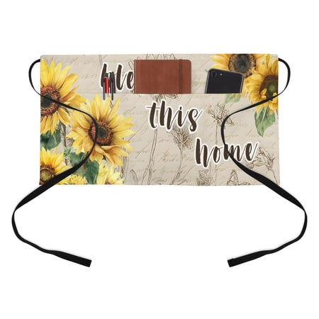 Blesses This Home Kitchen Restaurant Half Waist Apron, Sunflower Floral Dragonflies Farm Vintage Server Short Apron with 3 Pockets Waterproof Oil Waist Aprons for Women Waitress Waiter