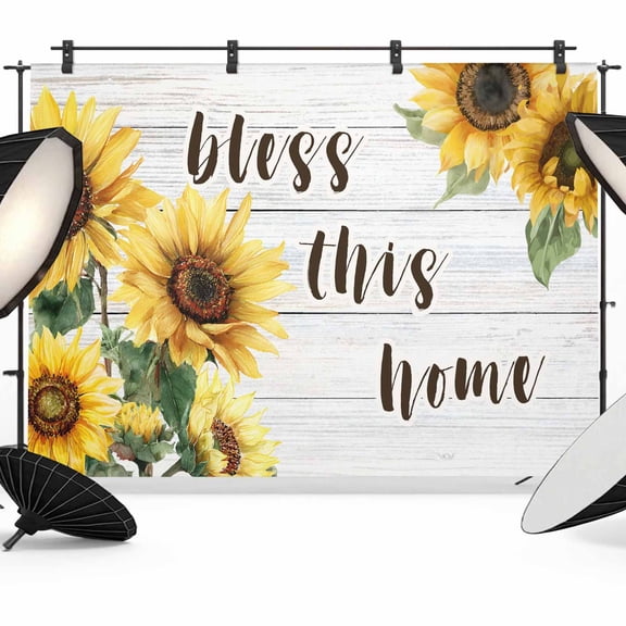 Blesses This Home Photography Backdrop 8x6FT, Sunflower Floral White Wood Grain Farm Photo Backdrops, Background for Photography Studio Photo Studio Background, Back Drop for Photoshoot