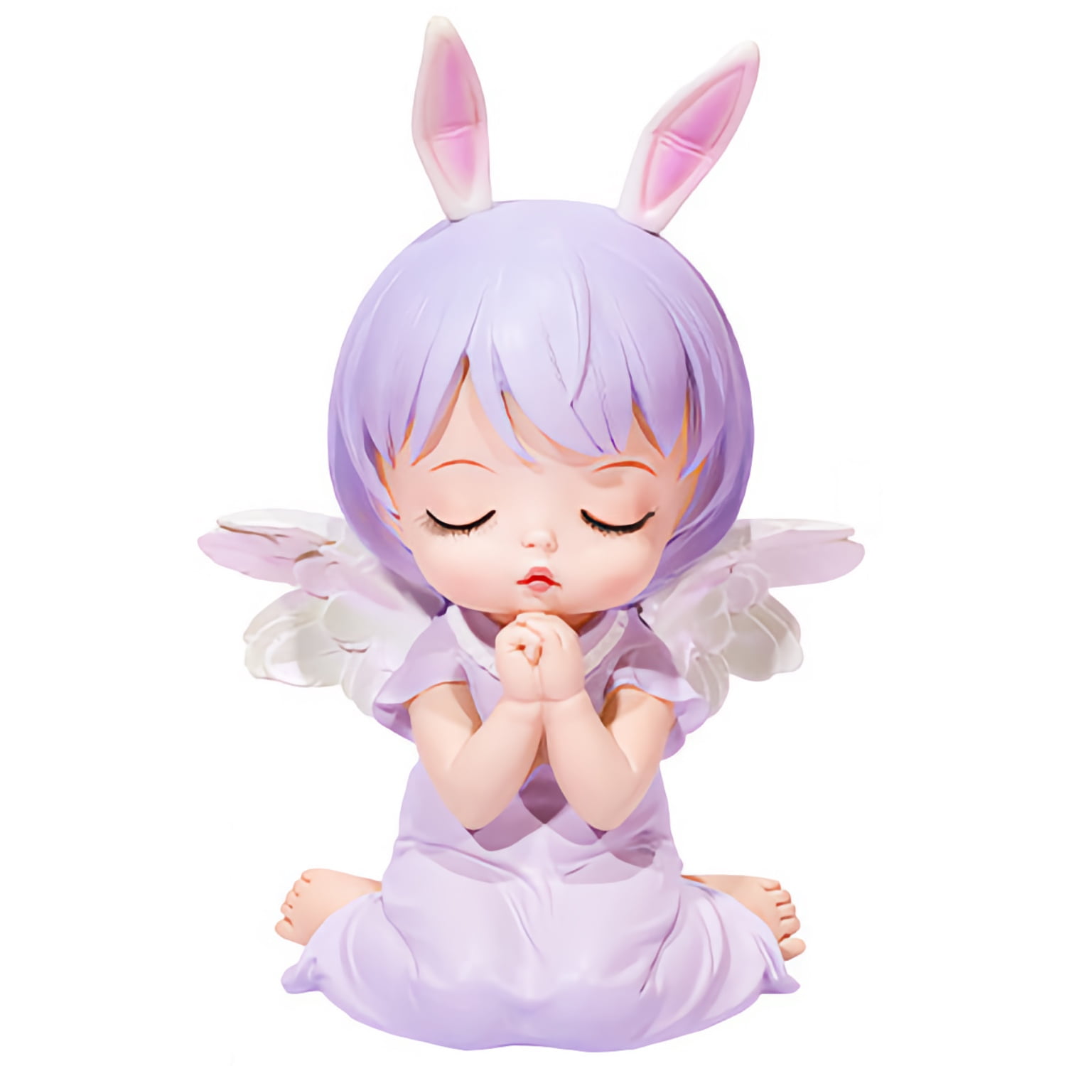 Violet Resin Angel Piggy Bank with Bunny Ears for Kids