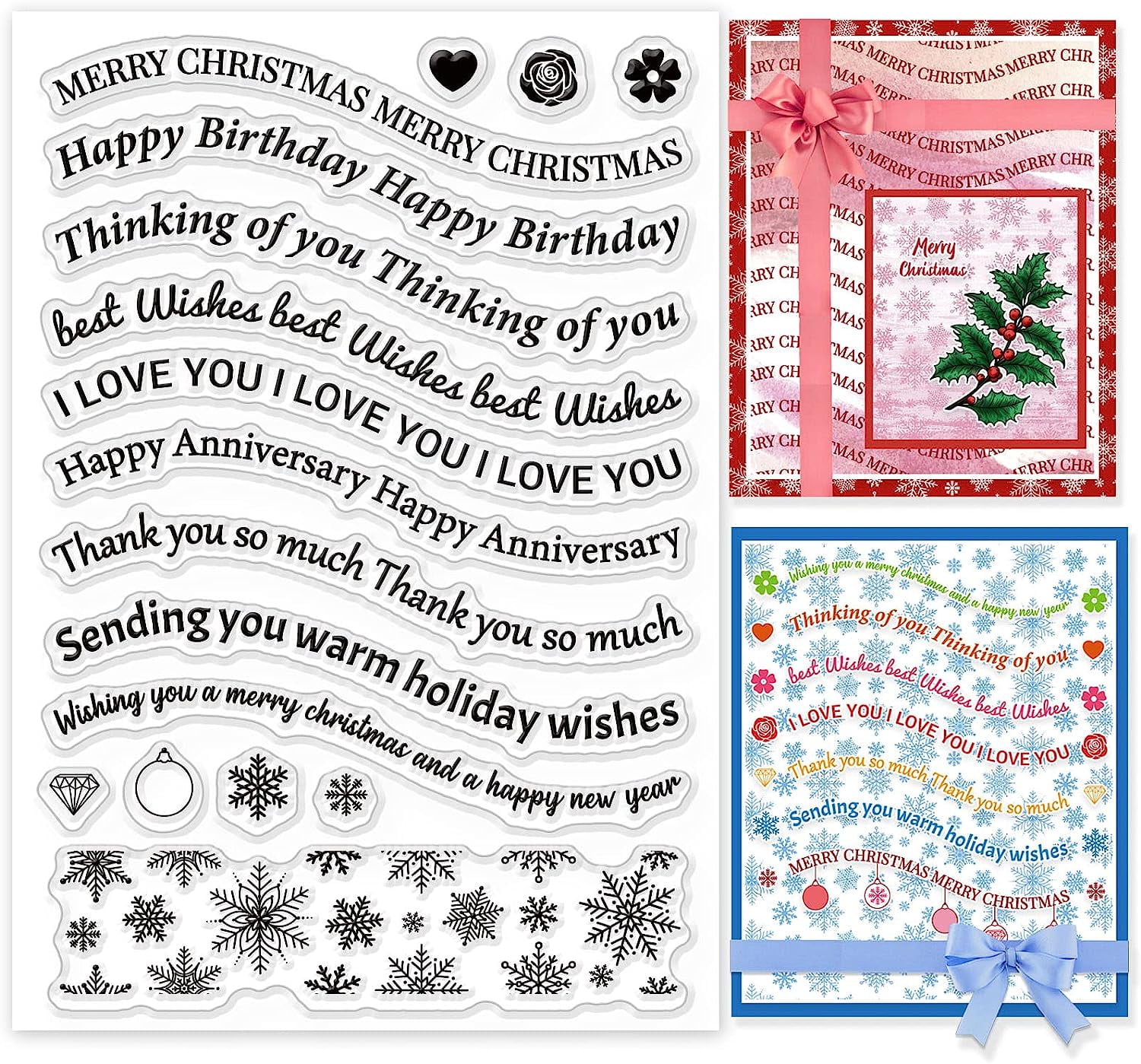 DIY Blessing Greeting Words Clear Stamp Snowflake Transparent Silicone ...
