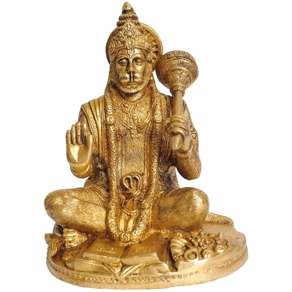 7 Inch Blessing Hanuman Brass Statue Handmade Hindu Devotional Idol