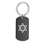 Blessing Jewish Gifts - Stainless Steel Messianic Star of David Israel Keychain - Hebrew Tetragrammaton Name of God Amulet Keyring for Protection, Black