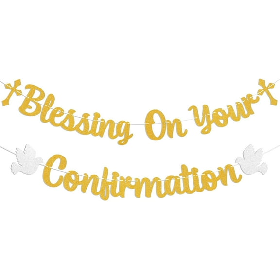 Blessing On Your Confirmation Banner - First Communion, My Baptism, Enagegment/Christening/Baby Shower/Wedding Party Decorations Gold Glitter