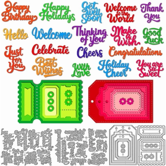 Blessing Word Metal Cutting Dies Labels Ticket Frames Die Cuts Greeting Words Embossing Template Congratulations Carbon Steel Stencils for Card Making Scrapbooking Album Gift Decoration