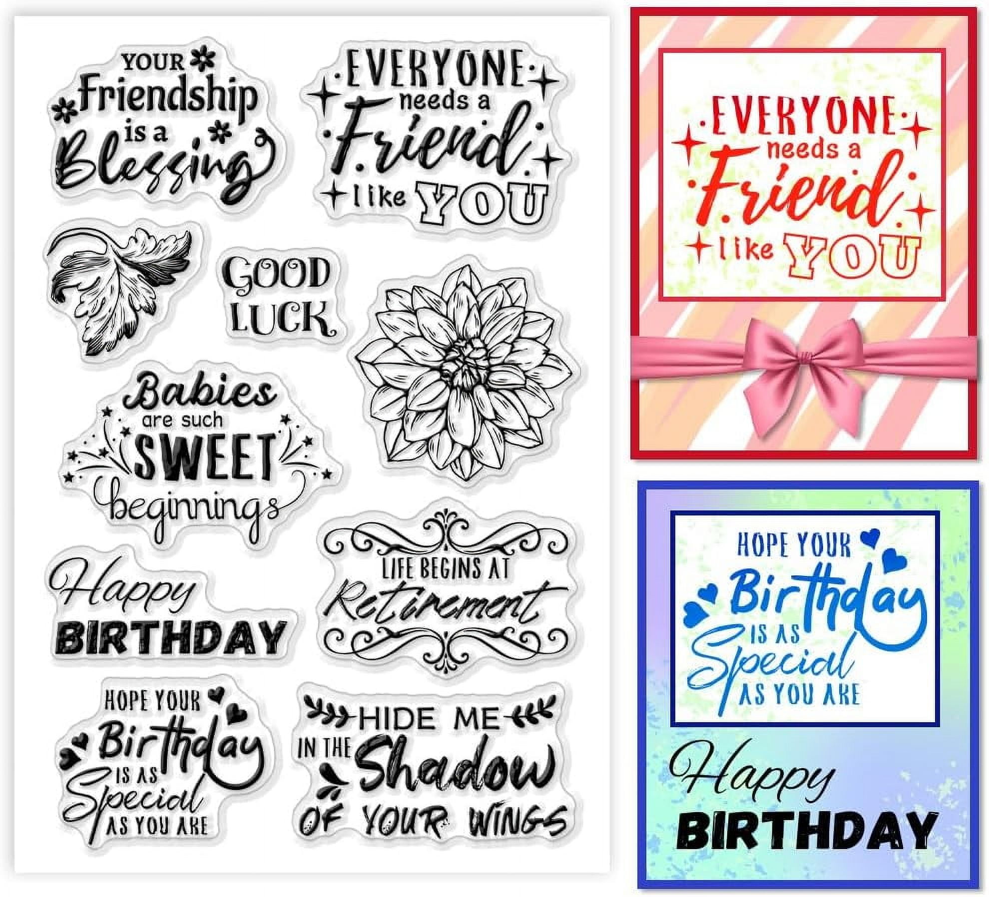 Blessing Words Clear Stamp Flowers & Leaves Silicone Stamp for Card ...