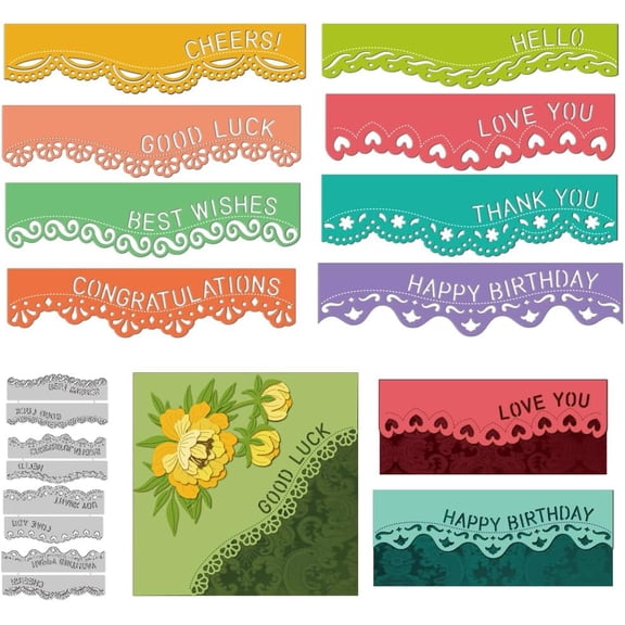 Blessing Words Lace Edge Metal Die Cuts Card Making Carbon Steel Cutting Dies Border Cuts Stencils Scrapbooking Embossing Template for Greeting Cards Invitation Photo Album Decorations