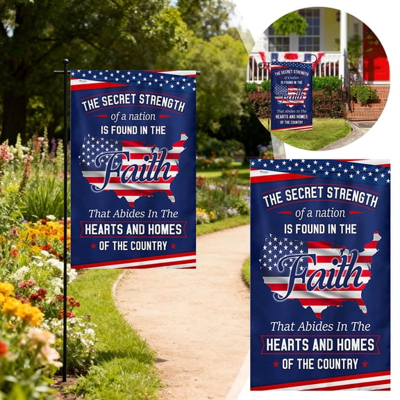 Blessings America Garden Flag, One Nation Under God, USA 250th Anniversary Patriotic Cross Design, Double-Sided with Stars and Stripes, Custom Garden Flags with Text