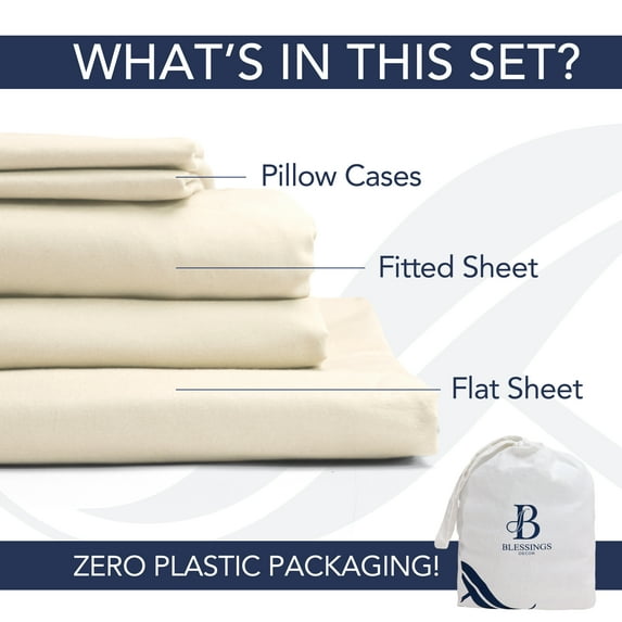 Blessings Decor 400 Thread Count 100% Cotton Bed Sheets Deep Pocket, Cotton Bedsheets Crisp Cool and Strong Bed Linen (Ballad Blue) (TWIN, Beige)