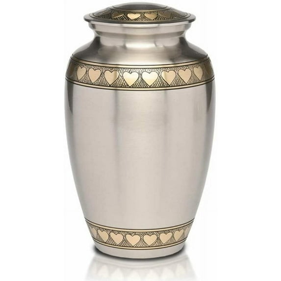 Blessings Decor Brass Cremation Urns for Human Ashes Adult for Funeral, Burial, Home, Cremation Urns for Human Ashes (Silver)