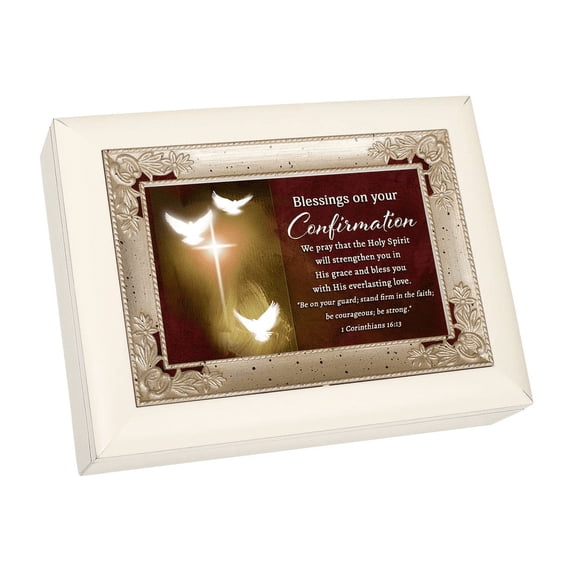 Blessings On Your Confirmation Ivory Jewelry Music Box Plays Ave Maria