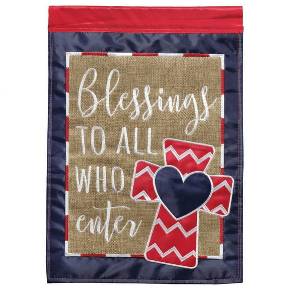 Blessings To All Red Chevron 18 x 13 Polyester Decorative Outdoor Hanging Garden Flag