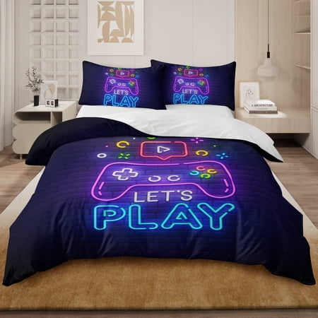 Blessliving 3pcs Queen Size Duvet Cover Set for Gaming Lovers with 2 Pillowcases Bedding Set for Kids Boys