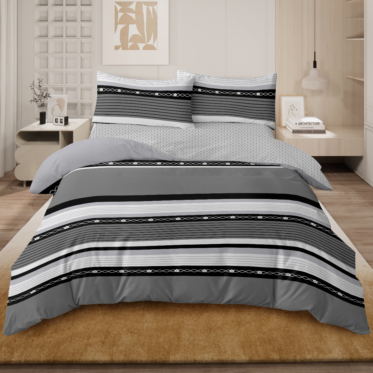 Blessliving 3pcs Retro Stripe Duvet Cover Set King Adults Ultra Soft