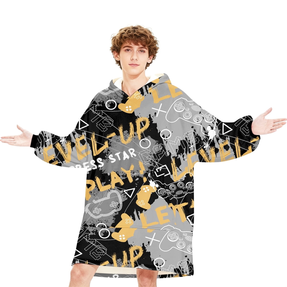 BlessLiving Wearable Blanket Hoodie for Kids, Oversized Sherpa Fleece Sweatshirt Blanket, 60x40"