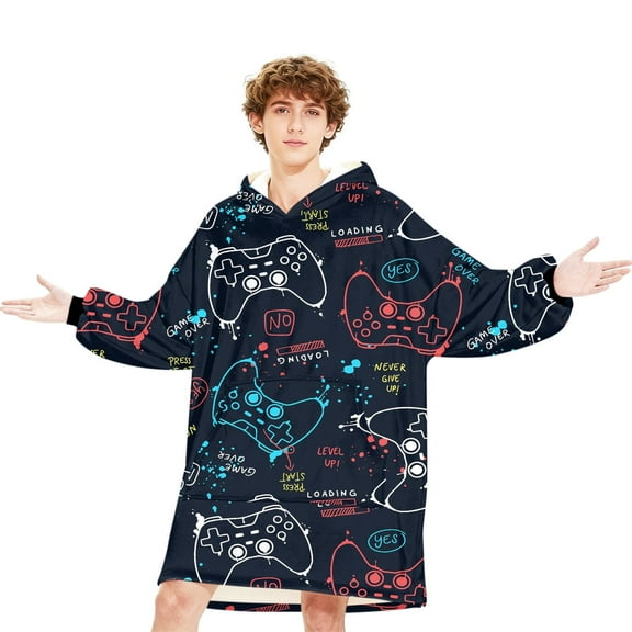 BlessLiving Wearable Blanket Hoodie for Kids, Oversized Sherpa Fleece Sweatshirt Blanket, 60x40"
