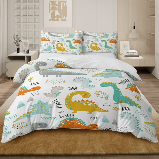 Blessliving Dinosaur Bedding Duvet Cover Set Twin for Kids 3 Pieces Microfiber Multicolor