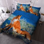 Blessliving Fox 3pcs King Duvet Cover Set Ultra Soft Microfiber Bedding Comforter Cover Blue