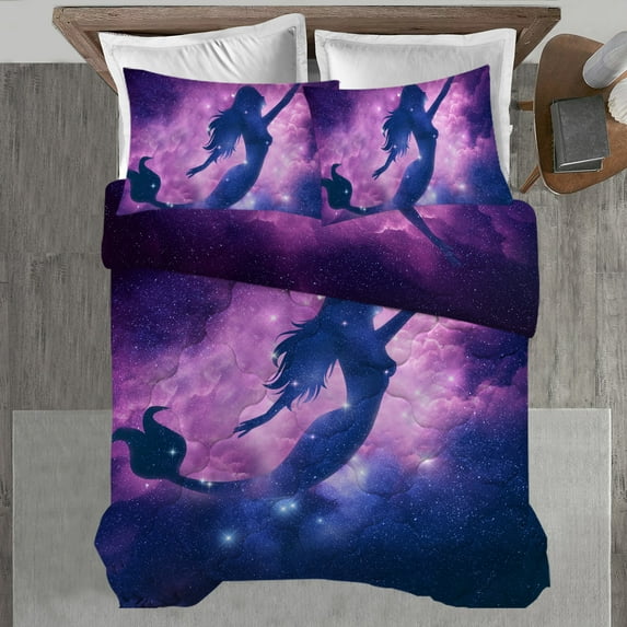 Blessliving Purple and Teal Microfiber Trippy Comforter Set, Mermaid Bedding Comforter Set Queen