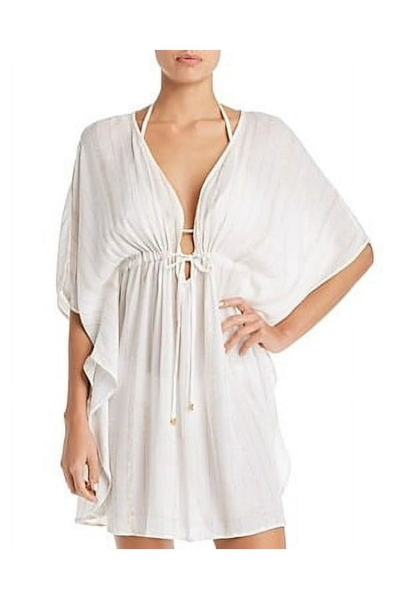 Women's Metallic Caftan Cover Up Swimsuit White Size Medium