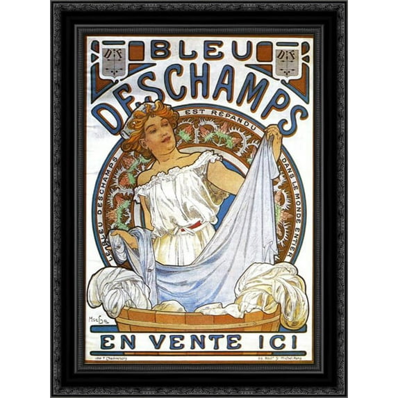 Bleu Deschamps 20x24 Black Ornate Wood Framed Canvas Art by Mucha, Alphonse