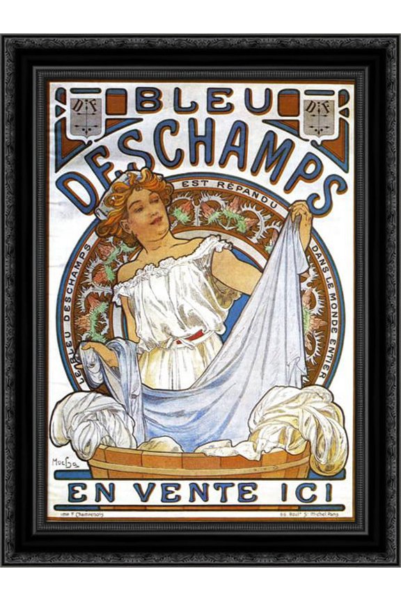Bleu Deschamps 20x24 Black Ornate Wood Framed Canvas Art by Mucha, Alphonse