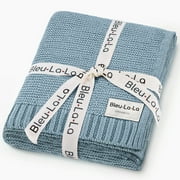 Bleu La La Boys Blue Organic Cotton Knit Baby Blanket, Receiving Swaddle for Baby Boy and Girl, Gift for Newborns