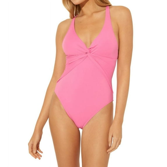 Bleu Rod Beattie BEVERLY HILLS PINK Beachy Keen Plunge One Piece Swimsuit, US 14