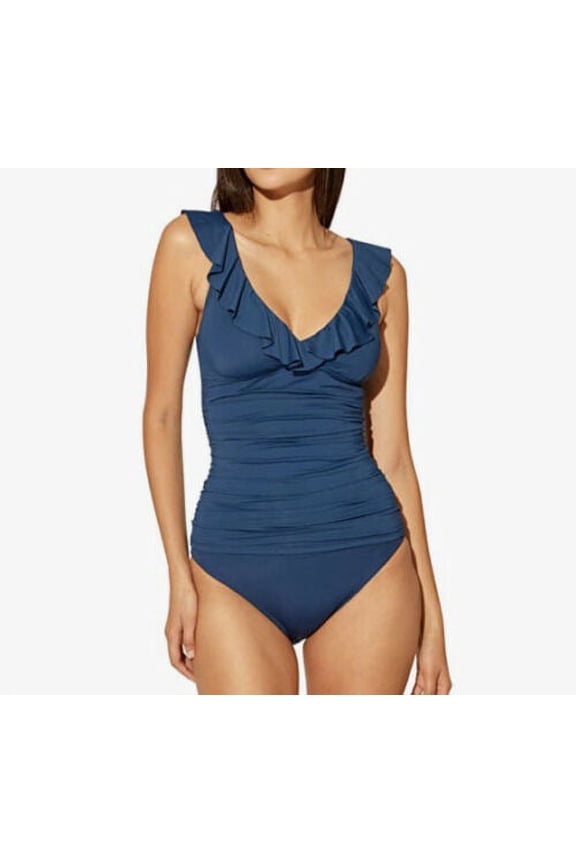 Bleu Rod Beattie NAVY Rufflicious Surplice Tankini Swim Top, US 12