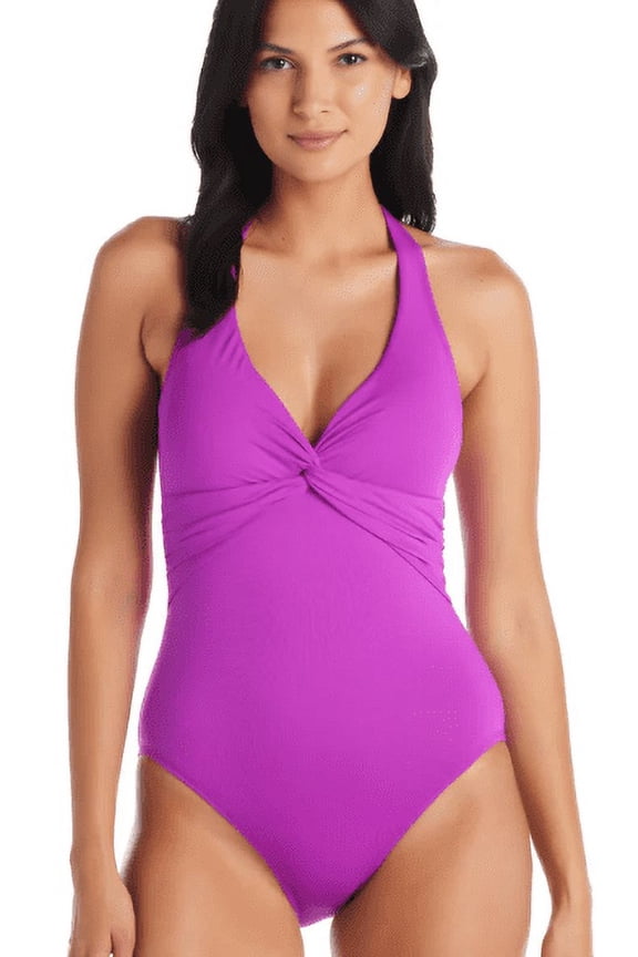 Bleu Rod Beattie PURPLE CRUSH Lets Get Twisted Halter One-Piece Swimsuit, US 8
