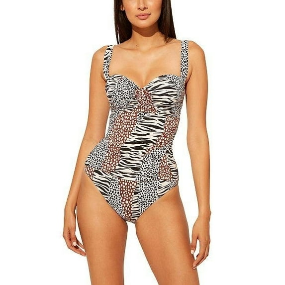 Bleu Rod Beattie Some Like it Hot Natural Shirred Bandeau One Piece 4 / Multi Color New with box/tags