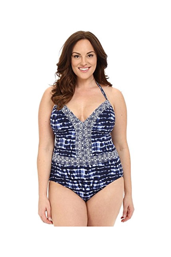 Bleu | Rod Beattie Women's Plus-Size I've Got You Babe Halter One Piece Swimsuit, Indigo, 22W
