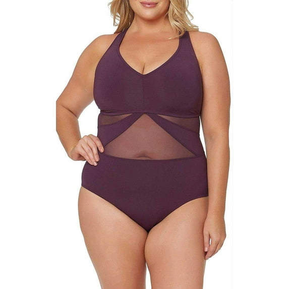 Bleu Rod Beattie Women’s Plus Size V Neck One Piece Swimsuit (Aubergine, 18)
