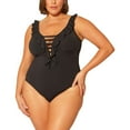thumbnail image 1 of Bleu Rod Beattie Womens Plus Ruffled Cut-Out One-Piece Swimsuit Black 16W, 1 of 2
