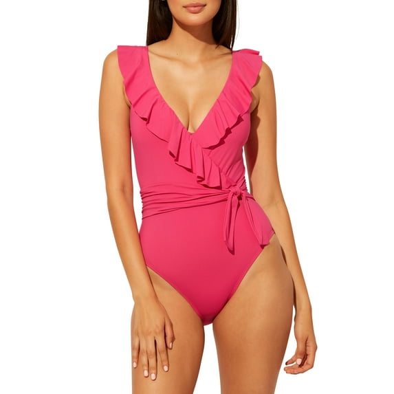 Bleu Rod Beattie Womens Rufflicious Surplice One-Piece Style-RBRF21797 Swimsuit