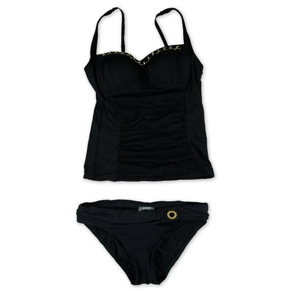 Bleu Womens Ruched Retro 2 Piece Tankini, Black, 8