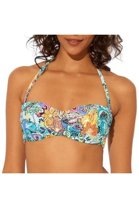 LET LOOSE MULTI Printed Bandeau Bikini Swim Top, US 8