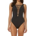 thumbnail image 1 of Bleu by Rod Beattie Lace-Up Plunging Womens One-Piece Swimsuit 4 Black, 1 of 4