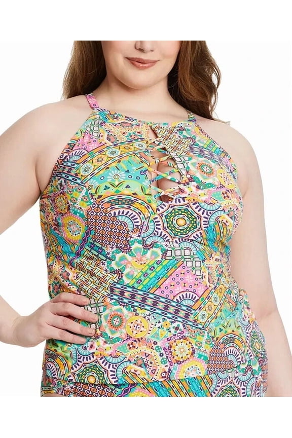 Plus Seriously Sunny Hi Neck Tankini Top 22W 22 W