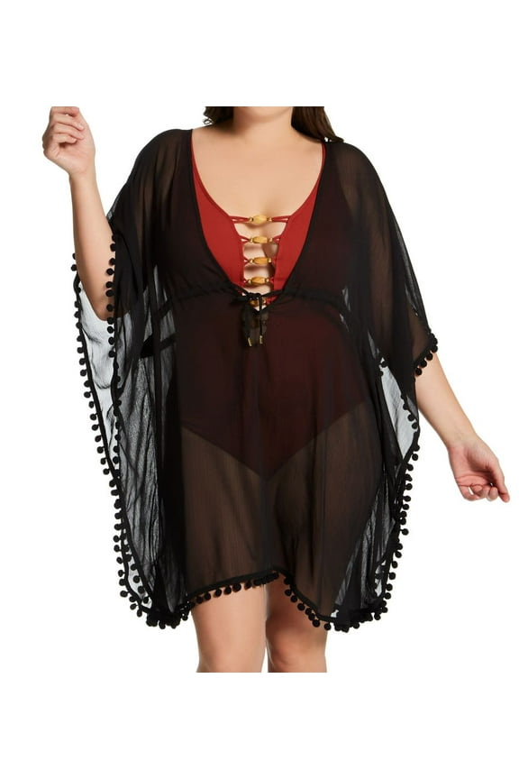 Plus Size Gypset Chiffon Caftan Swim Cover-up - Black
