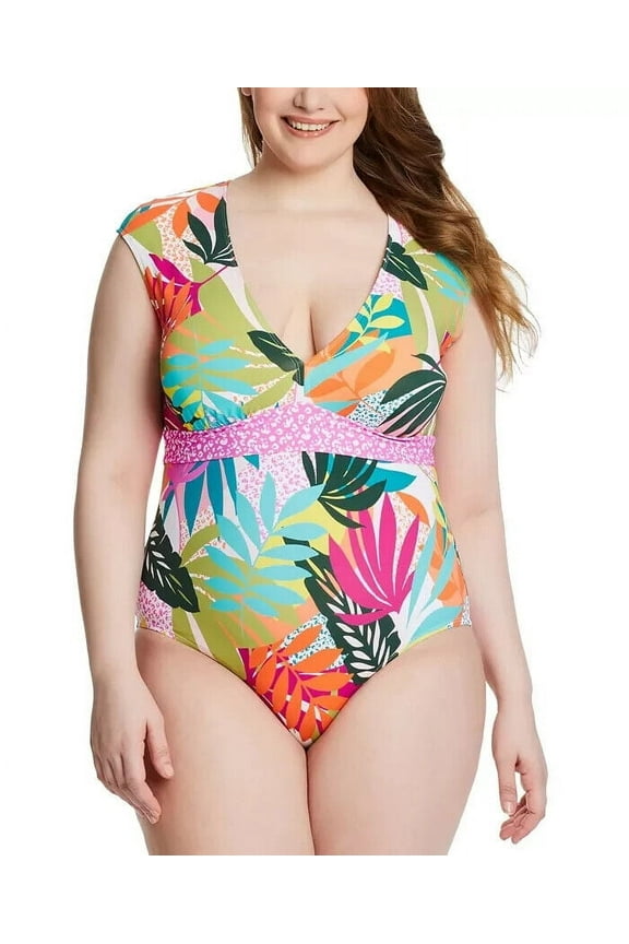 Plus Wild at Heart Cap Sleeve Swimsuit One Piece 16W 16 W