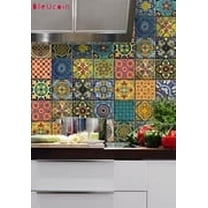 Bleucoin Muted Mexican Talavera Self-adhesive Renter Friendly Water Resistant and Removable Vinyl Tile Stickers for Home Improvement