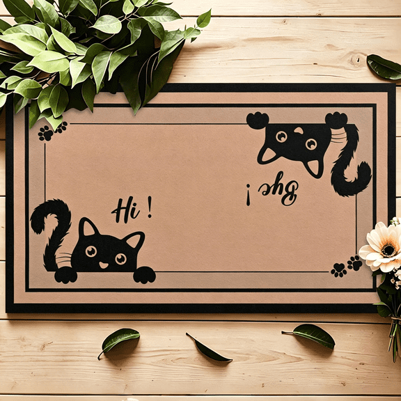 Bleum Cade Hi-Bye Cat Door Mat Outdoor Indoor Welcome Mats, Non Slip Low Profile Front Door Mat,Black Cat Lover Floor Mats for Inside Outside Entry, Porch, Resist Dirt, 18" x 30", Easy to Clean