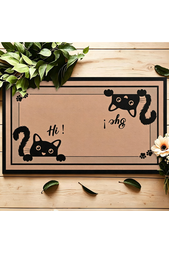 Hi-Bye Cat Door Mat Outdoor Indoor Welcome Mats, Non Slip Low Profile Front Door Mat,Black Cat Lover Floor Mats for Inside Outside Entry, Porch, Resist Dirt, 18" x 30", Easy to Clean