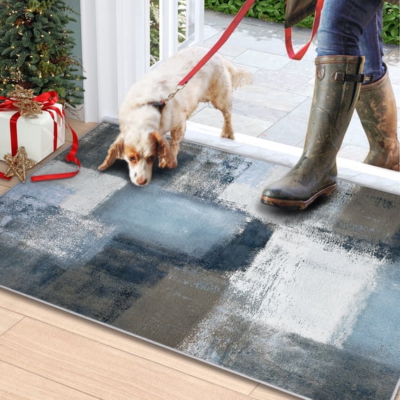 Bleum Cade 2x3 Doormat Washable Rug,Large Soft Modern Non Slip Abstract Bedroom Rug,Contemporary Area Rugs for Bathroom,Blue