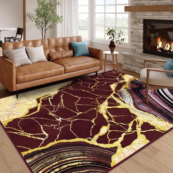 Bleum Cade 5'x7' Area Rugs for Living Room, Marble Swirl Abstract Rug Ultra Soft Washable Rugs for Bedroom, Anti Slip Durable Carpet Home Decor for Dining Room,Red Gold