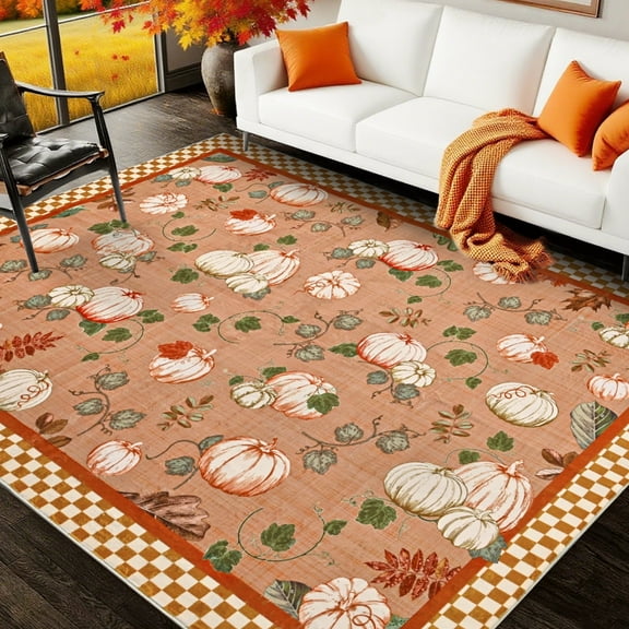 Bleum Cade 5'x7' Fall Area Rugs for Living Room,Pumpkins Rug Ultra Soft Washable Rugs for Bedroom, Anti Slip Durable Carpet Home Decor for Dining Room,Orange
