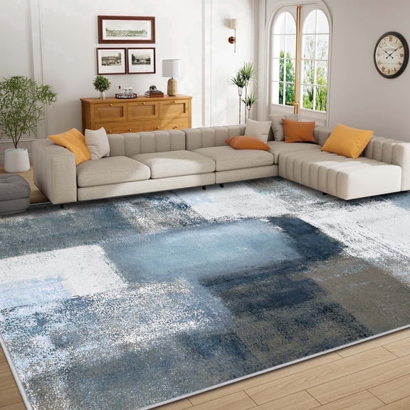 Bleum Cade Modern Abstract Area Rug 5x7,Large Rugs for Living Room, Machine Washable Rug Indoor Rugs for Bedroom, Non-Slip Low-Pile Soft Carpet for Bedroom, Dining Room Office,Blue