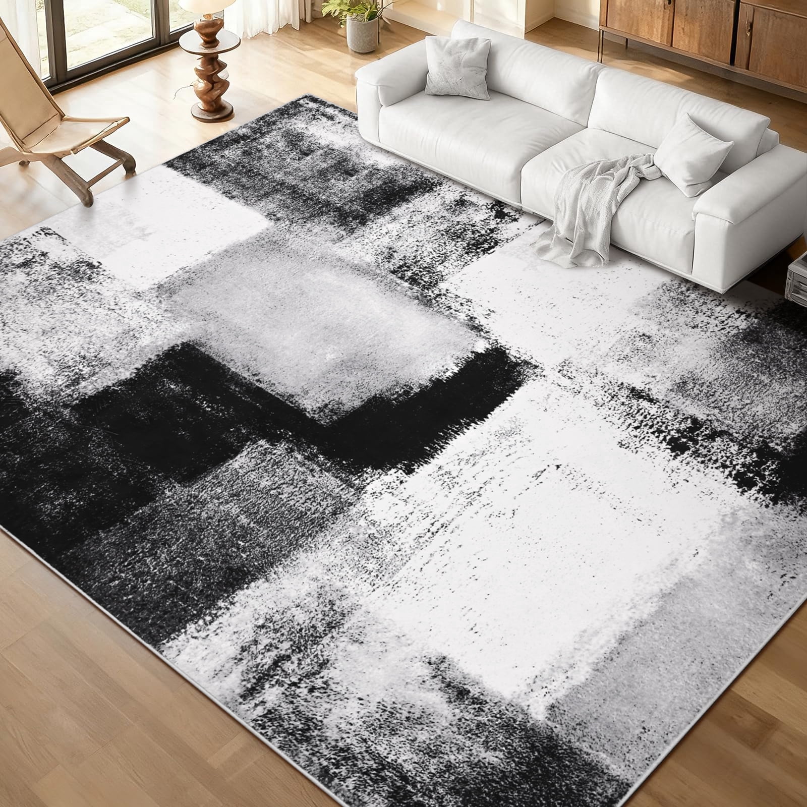 Bleum Cade Modern Abstract Area Rugs 6x9,Large Rugs for Living Room, Machine Washable Rug Indoor Rugs for Bedroom, Non-Slip Low-Pile Soft Carpet for Bedroom, Dining Room Office,Black